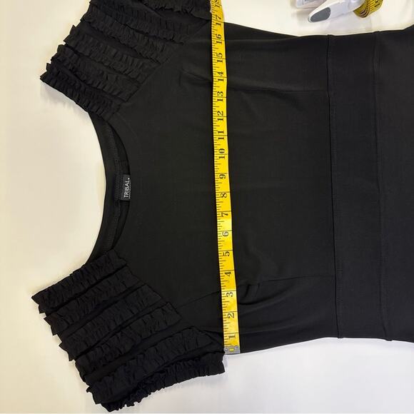 Tribal Stretch Black Dress with Ruffled Sleeves - Size Medium - Picture 13 of 14